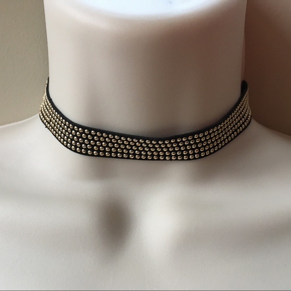 Zara Choker Necklace Black and Gold 15 Inches - Picture 4 of 7